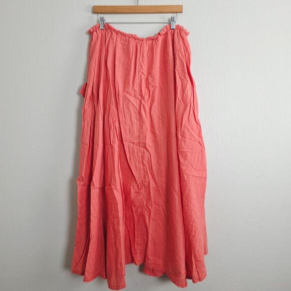 Free People Coral Orange Striped Linen Blend Midi Skirt Drawstring Pockets M - Picture 8 of 14